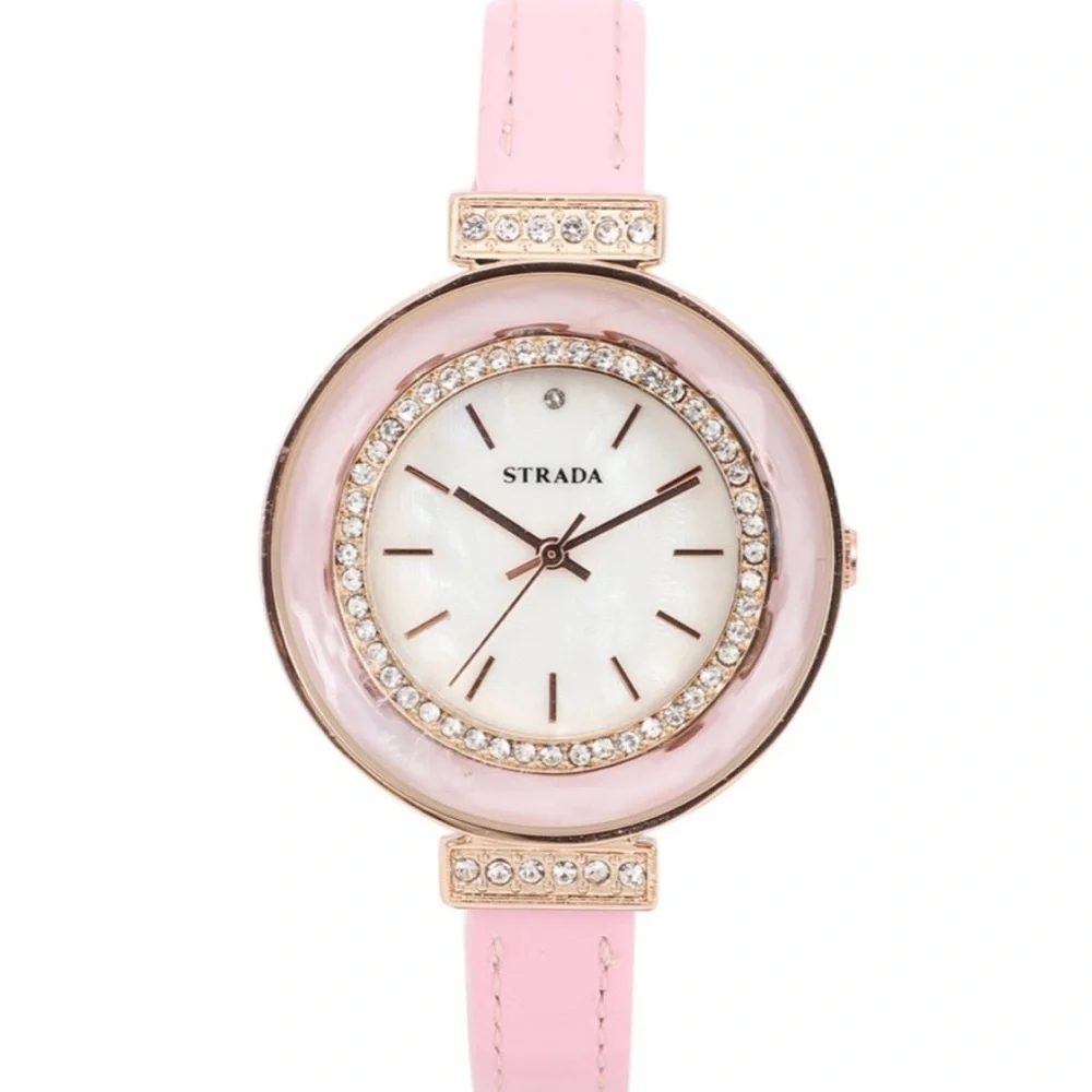 Pink Watch with White Austrian Crystals